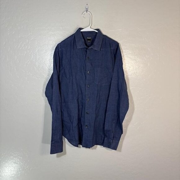 Todd Snyder Linen Shirt Mens Large Blue Mini Check Button Front Spread Collar - Picture 1 of 7